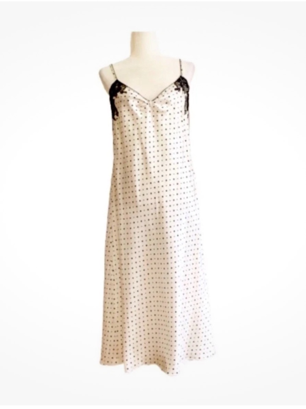 Vintage Oscar de La renta white satin tie polka dot robe set M
